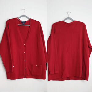 Jones NY Red Button Down V Neck Knit Cardigan - 1X